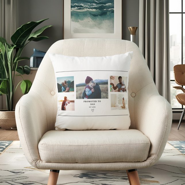 Promoted to Dad Photo Collage – Personalize Cushion (Creator Uploaded)