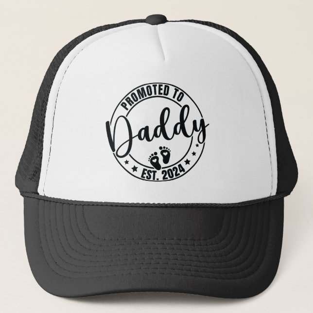 Promoted to Daddy 2024, Funny Humour New Dad Trucker Hat (Front)