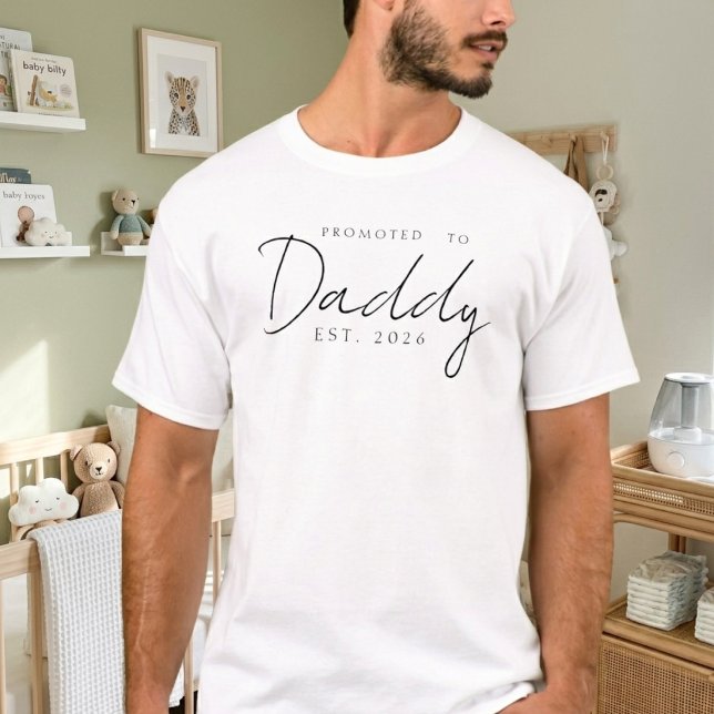 Promoted To Daddy Classic EST Year Script Design T-Shirt (Creator Uploaded)