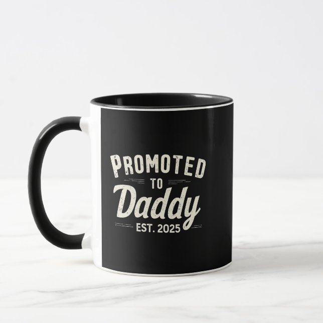 Promoted to Daddy Est. 2025 Dad to Be Fathers Day Mug (Left)