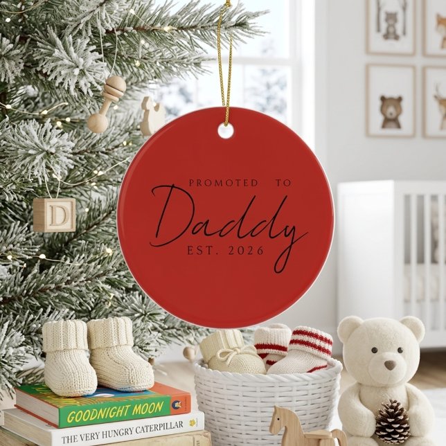 Promoted To Daddy Holiday Keepsake Script Design Ceramic Tree Decoration (Creator Uploaded)