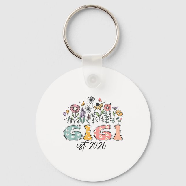 Promoted To Gigi Est. 2026 Wildflower Family Match Key Ring (Front)
