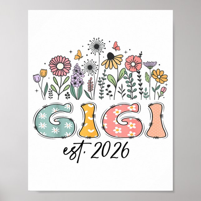 Promoted To Gigi Est. 2026 Wildflower Family Match Poster (Front)