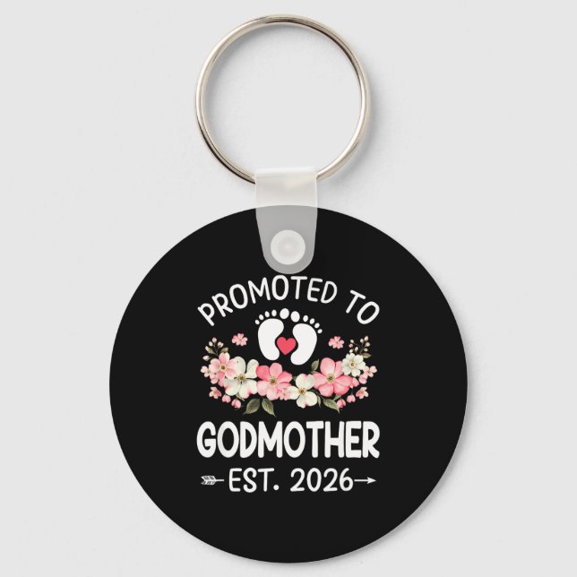 Promoted To Godmother 2026 First Time Floral New G Key Ring (Front)