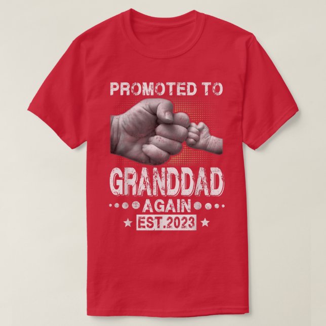 Promoted To Granddad Again Est 2023 Pregnancy Anno T-Shirt (Design Front)