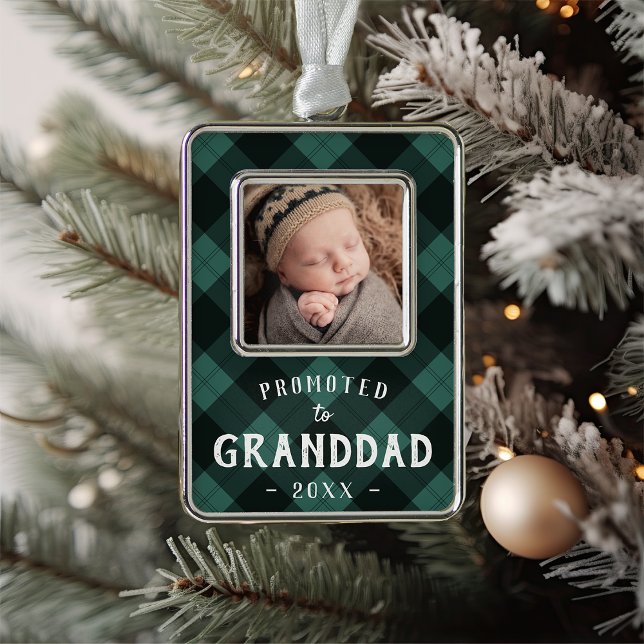 Promoted to Granddad Baby Photo Silver Plated Framed Ornament (Creator Uploaded)