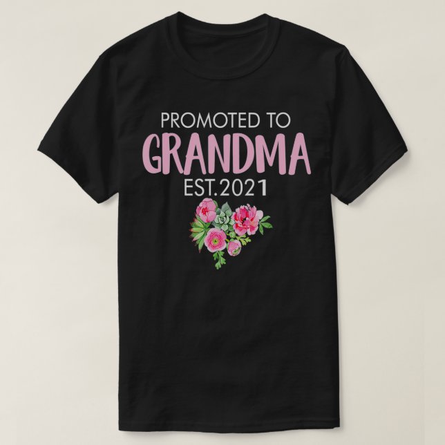 Promoted To Grandma 2021 Baby Announcement Trendy  T-Shirt (Design Front)