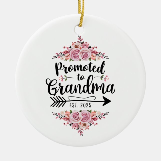 Promoted To Grandma 2025 Pregnancy Announcement Ceramic Tree Decoration (Front)