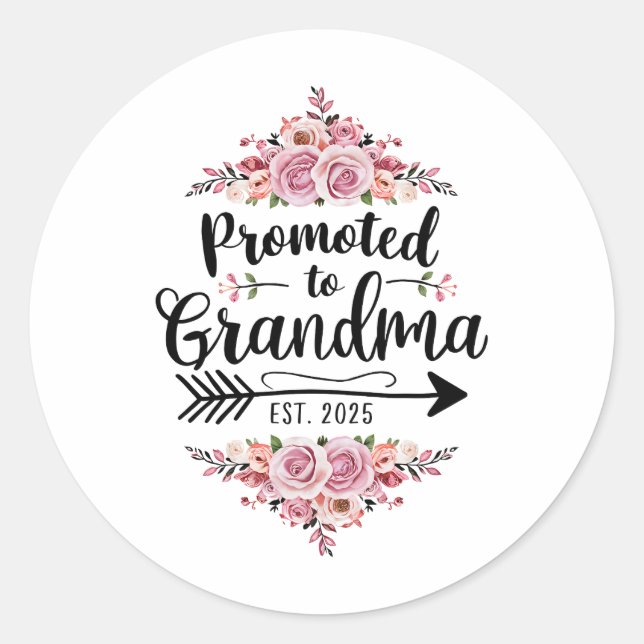 Promoted To Grandma 2025 Pregnancy Announcement Classic Round Sticker (Front)