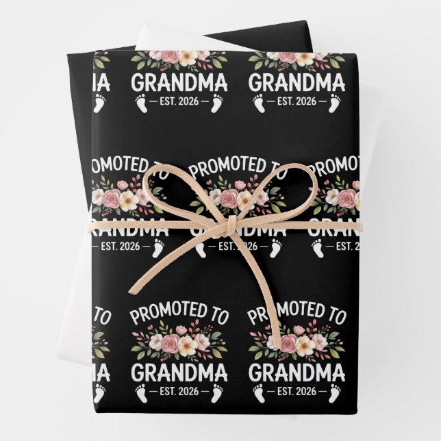 Promoted to Grandma 2026 First Time Nana Floral  Wrapping Paper Sheet (In situ)