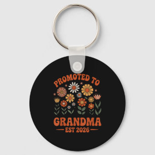 Promoted To Grandma 2026 Grandma 2026 Floral Retro Key Ring