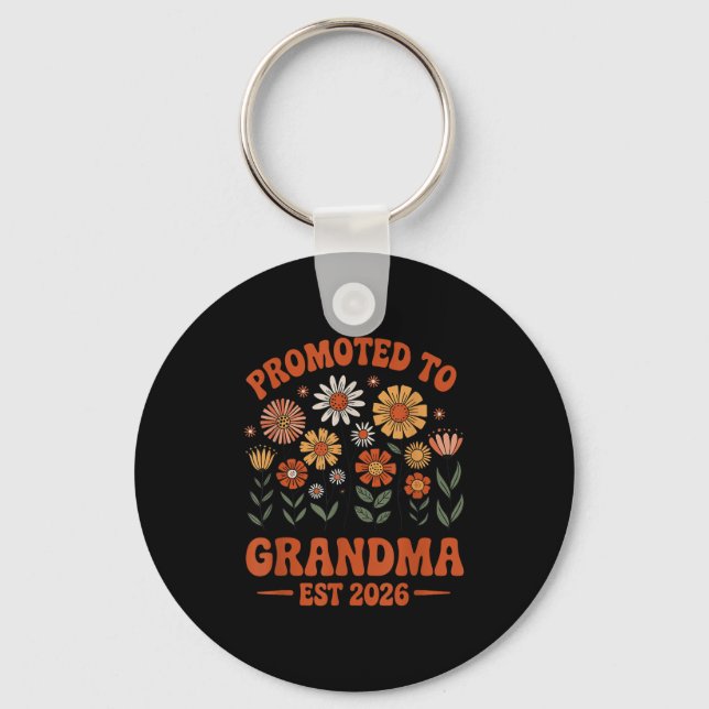 Promoted To Grandma 2026 Grandma 2026 Floral Retro Key Ring (Front)