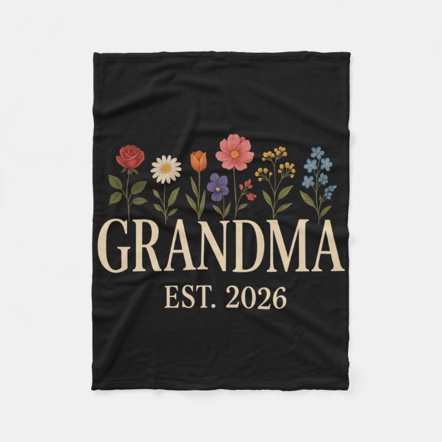 Promoted To Grandma 2026 Pregnancy Flower New Gran Fleece Blanket (Front)
