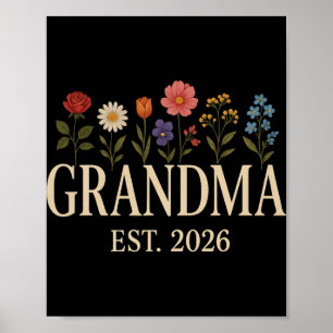 Promoted To Grandma 2026 Pregnancy Flower New Gran Poster