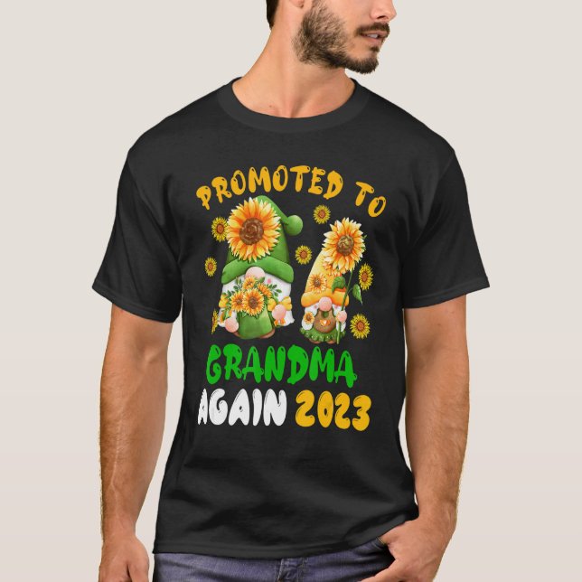 Promoted To Grandma Again 2023 Two Floral Gnomes P T-Shirt (Front)