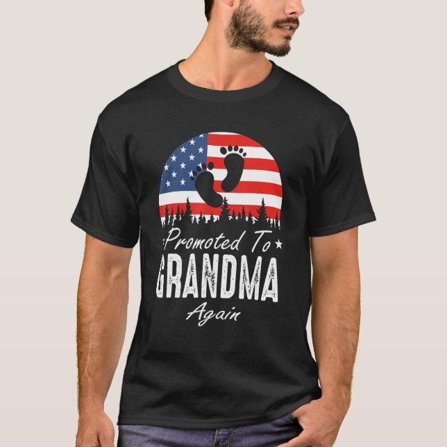 Promoted To Grandma Again 2024 US Flag Father's Da T-Shirt (Front)