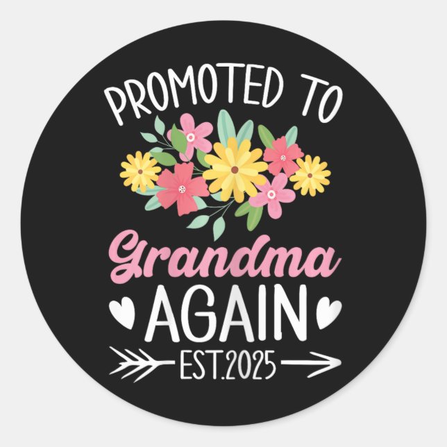 Promoted To Grandma Again 2025 Mothers Day Grandma Classic Round Sticker (Front)