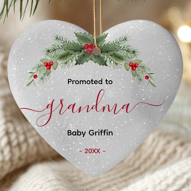 Promoted to grandma baby announcement heart ceramic tree decoration (Creator Uploaded)