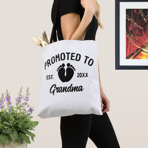 Promoted To Grandma Baby Footprints Est Year Tote Bag