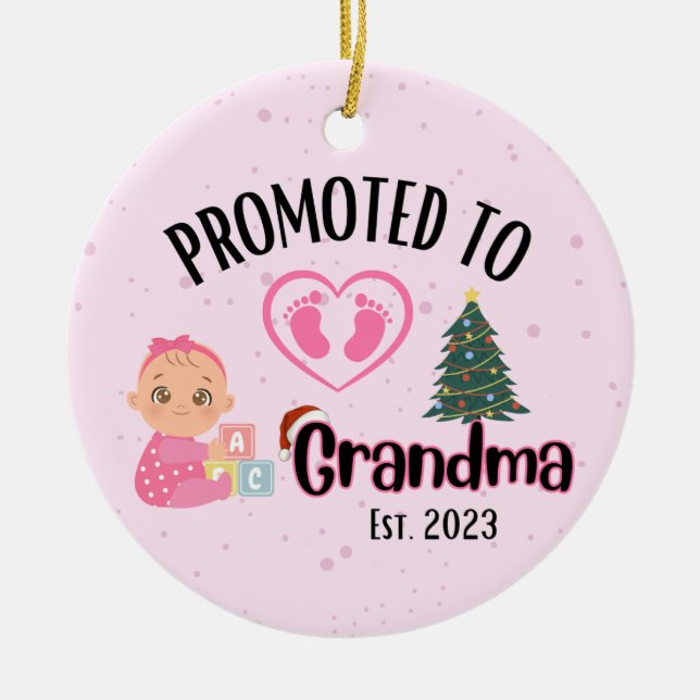 Promoted to Grandma - Baby Girl Xmas Ceramic Tree Decoration (Front)