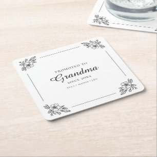 Promoted to Grandma Classic Elegant Minimal Floral Square Paper Coaster