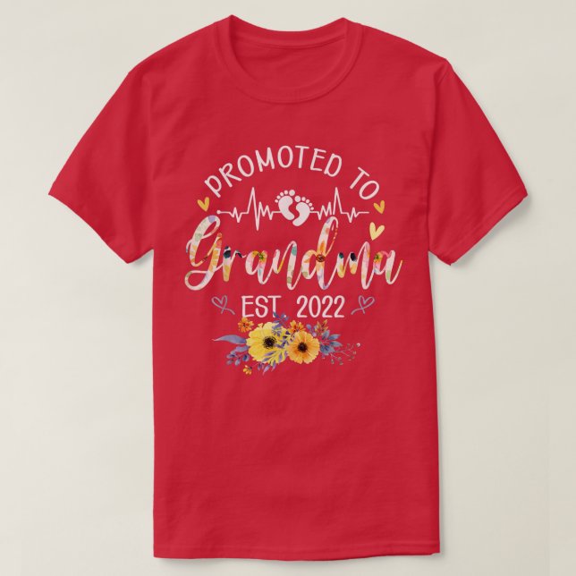 Promoted To Grandma Est 2022 Funny Floral  T-Shirt (Design Front)