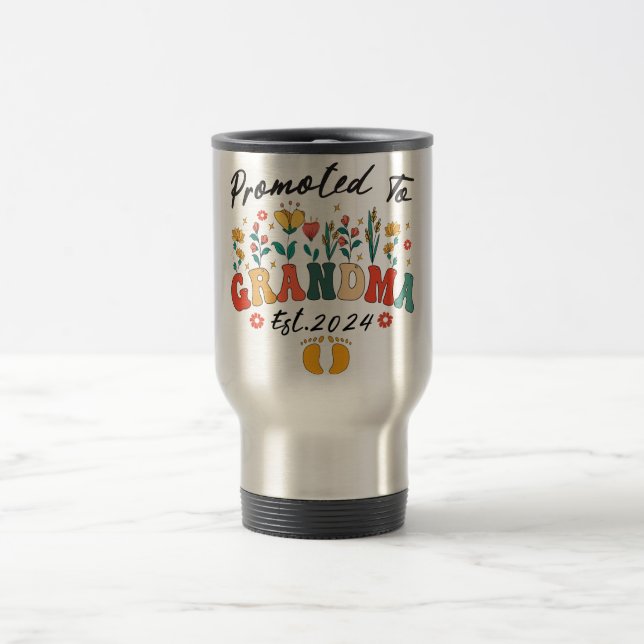 Promoted to Grandma est. 2024 Grandparents BabyMug Travel Mug (Center)