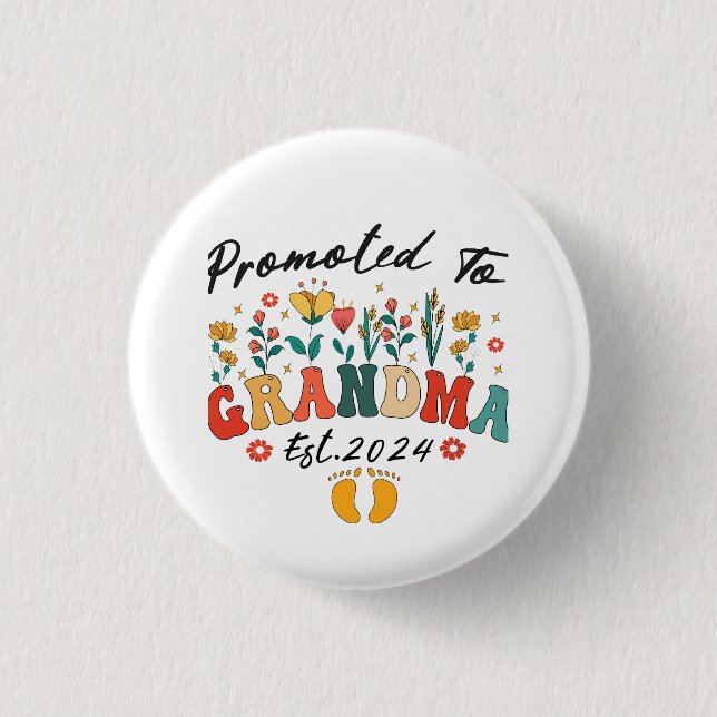 Promoted to Grandma est. 2024 Grandparents BButton 3 Cm Round Badge (Front)