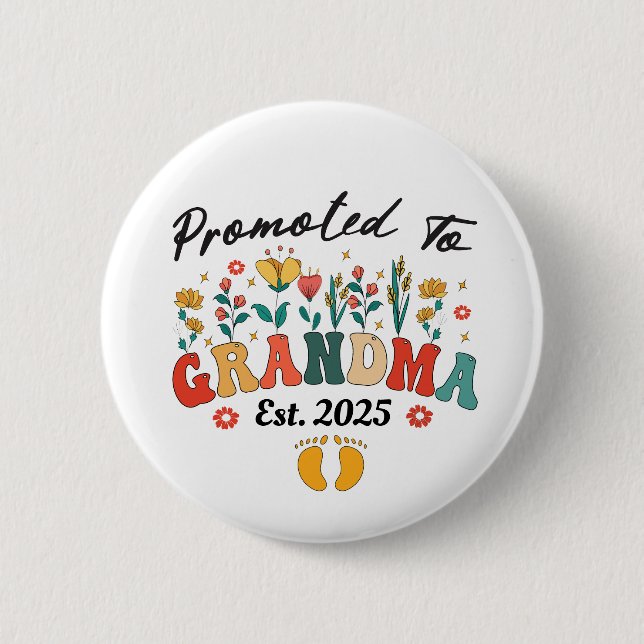 Promoted to Grandma est. 2024 Grandparents BButton 6 Cm Round Badge (Front)