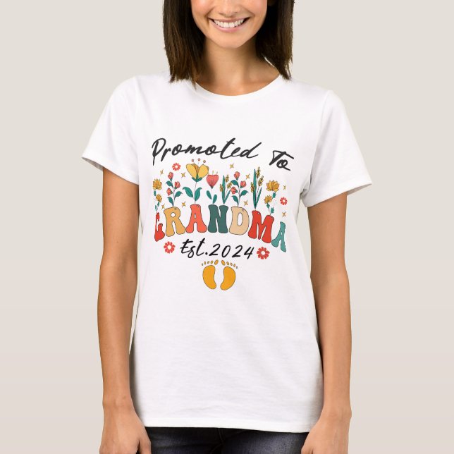Promoted to Grandma est. 2024 Grandparents T-Shirt (Front)