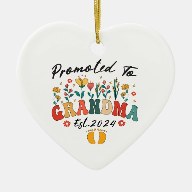 Promoted to Grandma est. 2024 GrandparentsOrnament Ceramic Tree Decoration (Front)