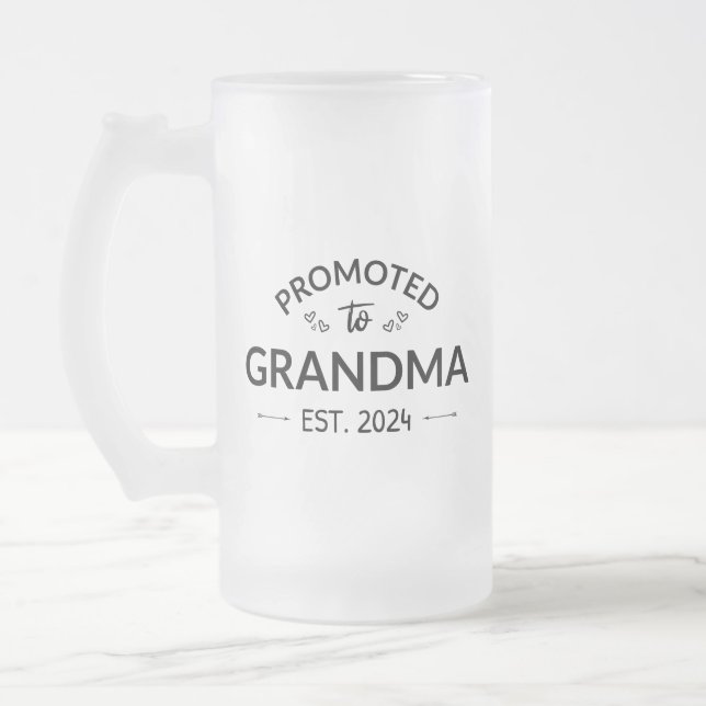 Promoted To Grandma Est. 2024 II Frosted Glass Beer Mug (Left)