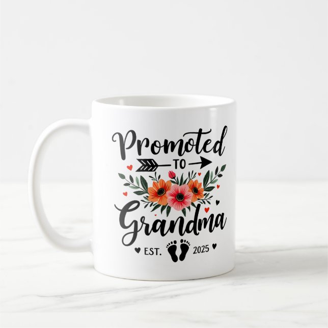Promoted to Grandma Est 2025 Floral New Grandma  Coffee Mug (Left)
