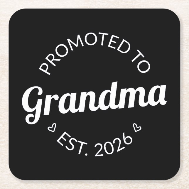 Promoted To Grandma Est. 2026 I Square Paper Coaster (Front)
