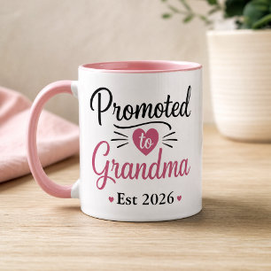 Promoted to Grandma Est 2026 Pink Heart Mug