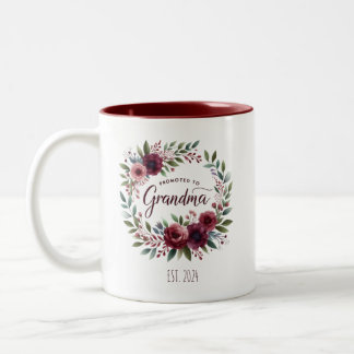 Promoted to Grandma Floral Wreath Burgundy Two-Tone Coffee Mug