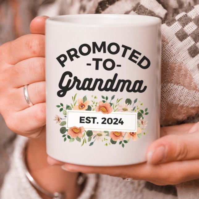 Promoted to Grandma Funny New Grandmother Floral  Coffee Mug (Creator Uploaded)