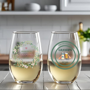 Promoted to Grandma & Grandpa 2025 Stemless Wine Glass