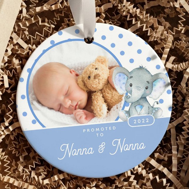 Promoted to Grandma Grandpa Baby Boy Photo  Ceramic Tree Decoration (Creator Uploaded)