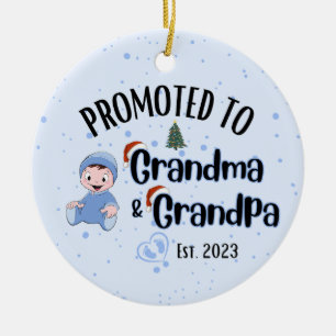 Promoted to Grandma&Grandpa - Baby Boy Xmas Ceramic Tree Decoration