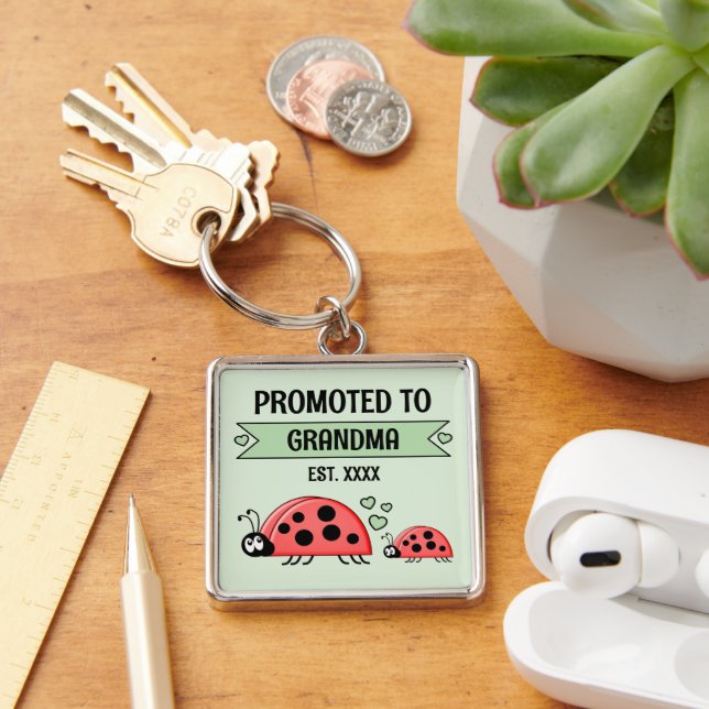 Promoted to Grandma ladybugs green Key Ring (Desk)