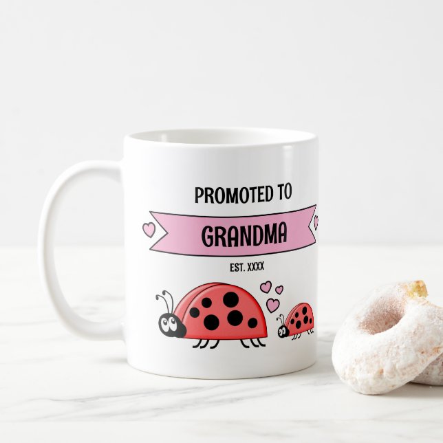 Promoted to grandma ladybugs pink coffee mug (With Donut)