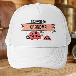 Promoted to Grandma ladybugs white peach Trucker Hat