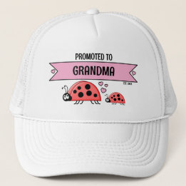 Promoted to Grandma ladybugs white pink Trucker Hat