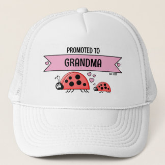 Promoted to Grandma ladybugs white pink Trucker Hat