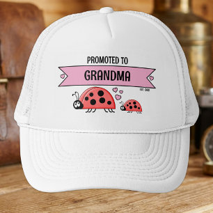 Promoted to Grandma ladybugs white pink Trucker Hat