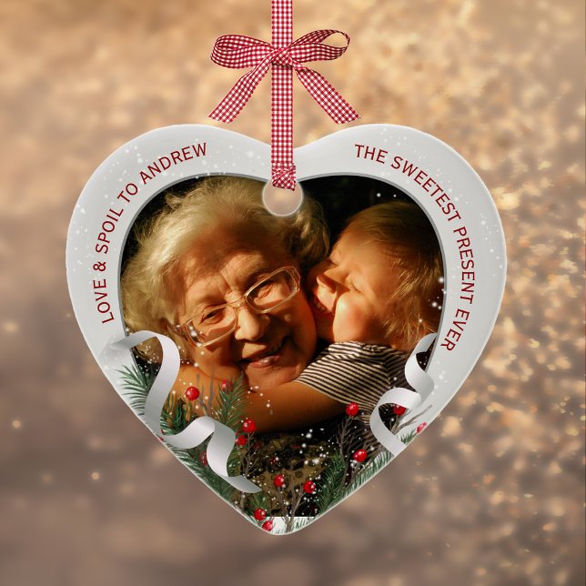 Promoted to Grandma Silver Frame 2 Photos Ceramic Tree Decoration (Creator Uploaded)