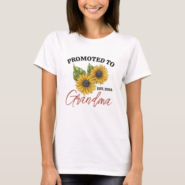 Promoted to Grandma Sunflower Floral Personalised T-Shirt (Front)