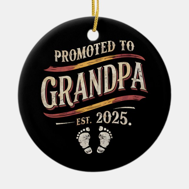 Promoted To Grandpa 2025 Grandpa est 2025  Ceramic Tree Decoration (Front)