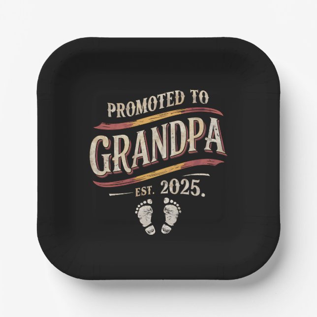 Promoted To Grandpa 2025 Grandpa est 2025  Paper Plate (Front)